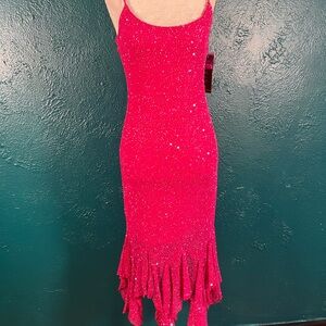 Deadstock Y2K Marina beaded magenta formal dress cocktail size 8 party vintage